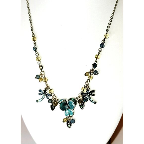 Dragonfly Enamel Rhinestone Necklace Pewter Green Fashion Jewelry CT217 - Picture 4 of 8